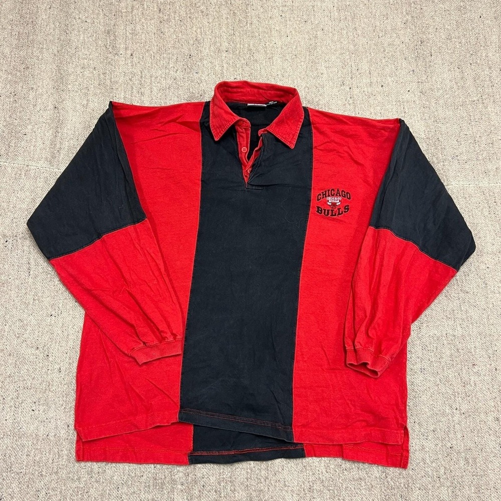 Vintage Chicago Bulls‎ Rugby Shirt Mens XL Red 1990s NBA
